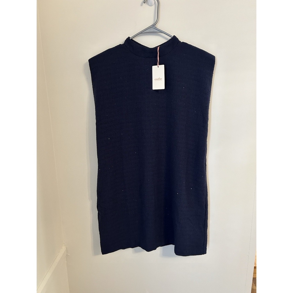 Entro Women's Sleeveless Mock Neck Dress Navy Sparkle Back Zip Size Large NWT